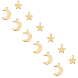 304 Stainless Steel Charms & Pendants, Star/Moon, Golden, 11.5~16x9.5~11x0.9~1mm, Hole: 1.4mm, 40pcs/box