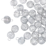 Iron Wire Pendants, Spiral Bead Cage Pendants, Round, Platinum, 15~16x14mm, Hole: 4~5mm, 100pcs/box
