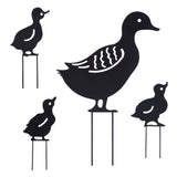 Iron Garden Stakes, Garden Decoration, Duck, Black, 144~308x67~175x1~2.5mm, 4pcs/set