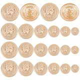 60Pcs 6 Style Alloy Buttons, 1-Hole, Flat Round with Lion Head, Light Gold, 12~25x9~12.5mm, Hole: 2.5mm, 10pcs/style