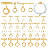 32 sets 4 style Tibetan Style Alloy Ring Toggle Clasps, Mixed Ring, Heart, Golden, Ring: 12~25x12~20x1~4mm, Hole: 1~2mm, Bar: 19~24x6.5~9x1~3mm, Hole: 1~2mm, 8 sets/style
