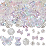 DIY Jewelry Making Finding Kit, Including Plastic Imitation Pearl Leaf & Butterfly Pendants, Plastic Round Beads, Resin Bowknot & Plastic Bear Cabochons, Mixed Color