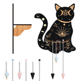DIY Pendulum Divination Making Kit, Including Cone Mixed Gemstone Dowsing Pendulum, Black Cat Hanging Wooden Crystal Display Shelf, Witch Stuff Home Decorations, Platinum, 240mm