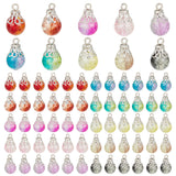 100Pcs 10 Color Crackle Glass Charms, with Iron Findings, Round, Platinum, 17x10mm, Hole: 1.8mm, 10Pcs/color