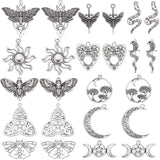 48PCS 12Style Tibetan Style Alloy Pendants, Mix Shapes, Antique Silver, 16~48.5x11~48x1~6mm, Hole: 1.5~2.5mm