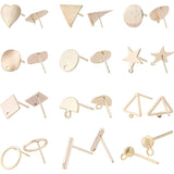 Brass Stud Earring Findings, with Loop, Mixed Shapes, Real 18K Gold Plated, 24pcs/box