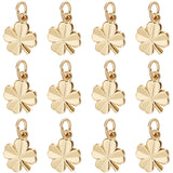 40Pcs Brass Charms, Clover, Cadmium Free & Nickel Free & Lead Free, Real 18K Gold Plated, 11x9x1mm, Hole: 3mm