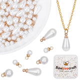 120Pcs 4 Style Plastic Imitation Pearl Charms, with Brass Finding, Cadmium Free & Lead Free, Teardrop/Round, Real 24K Gold Plated, 13x5.5mm, Hole: 1.5mm, 30pcs/style