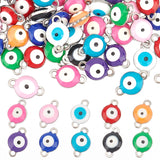 304 Stainless Steel Enamel Links Connectors, Flat Round with Evil Eye, Mixed Color, 9.5x6x3.5mm, Hole: 1.2mm, 10 colors, 6pcs/color, 60pcs/box