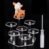 Acrylic Toy Model Display Stand, with 7 Organizer Hexagon Base, for Garage Kits Display Holder, Clear, 1.2~15x0.8~15x0.45~1.2cm