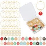 DIY Wine Glass Decoration Making Kits, Including 1 Set Flat Round with Alphabet Alloy Enamel Charms, 26Pcs Brass Wine Glass Charm Rings and 60Pcs Iron Jump Rings, Golden, Colorful, 14x12x2mm, Hole: 1.5mm