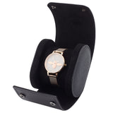 Vintage PU Leather Oval Watch Storage Box, Portabel Travel Single Wristwatch Case, for Birthday Christmas Gift, Black, 10.2x8.6x7.4cm