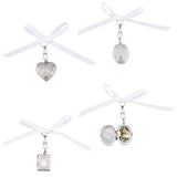 3Pcs 3 Style 316 Stainless Steel Locket Pendant Decorations, with Acrylic Imitated Pearl Beads and Satin Ribbon, Heart/Oval/Rectangle, Stainless Steel Color, 60~70mm, 1pc/style