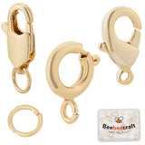 24Pcs 3 Style Brass Lobster Claw Clasps & Spring Ring Clasps, with 20Pcs Open Jump Rings, Real 18K Gold Plated, 10~13x6~10x2.5~3.5mm, Hole: 1.2~3mm, 6Pcs/style