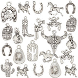 120Pcs 15 Styles Tibetan Style Alloy Pendants, Mixed Shape, Antique Silver, 14~26x10.5~28x1~6mm, Hole: 1~3mm, 8pcs/style