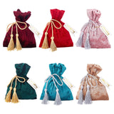 5 sets 5 colors Velvet Jewelry Drawstring Gift Bags, with Polyester Tassels and Paper Card, Iron Safety Pins, Wedding Favor Candy Bags, Mixed Color, 14~14.5x10.1~11x0.35cm, 1set/color