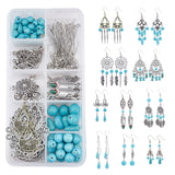 DIY Earring Making Kit, Including Alloy Pendants and Link, Synthetic Turquoise Beads, Earrings Findings, Brass Earring Hooks & Eye Pins & Flat Head Pins, Antique Silver, 260pcs/box