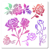 PET Plastic Hollow Out Drawing Painting Stencils Templates, Square, Rose Pattern, 300x300mm