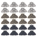 24Pcs 3 Colors Alloy Pendants, Moth with Moon Phase Charm, Mixed Color, 16x24.5x2mm, Hole: 1.8mm, 8pcs/color