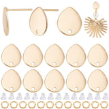 20Pcs Brass Stud Earring Findings, with Holes, Teardrop, Nickel Free, with 20Pcs Jump Rings & 50Pcs Plastic Ear Nuts, Real 18K Gold Plated, 12x10mm, Hole: 1.4mm, Pin: 1mm