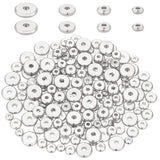 160Pcs 4 Styles Brass Spacer Beads, Long-Lasting Plated, Flat Round, Silver, 1/8~1/4 inch(4~8mm), 40pcs/style