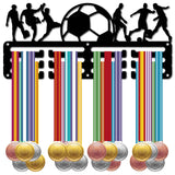 Sports Theme Iron Medal Hanger Holder Display Wall Rack, 3-Line, with Screws, Football, 130x290mm, Hole: 5mm