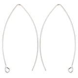 5 Pairs 925 Sterling Silver Earring Hooks, with Horizontal Loops, Silver, 36~39x18x0.6mm, Hole: 2mm