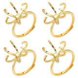 4Pcs Adjustable Brass Finger Ring Components, Claws Prong Ring Settings, Long-Lasting Plated, Real 18K Gold Plated, Tray: 13mm, 2mm, US Size 7 3/4(17.9mm)