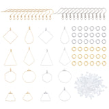 DIY Earring Making Kits, Including 304 Stainless Steel Wire Pendants & Ear Hooks & Jump Rings, 316 Surgical Stainless Steel Earring Hooks, Plastic Ear Nuts, Pendants: 17~56.5x18~37x0.6~2.4mm, Hole: 1~1.2mm, 184pcs/box