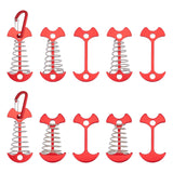 10Pcs Aluminum Alloy Tent Peg, with Spring, Camping Accessories, Red, 67x36x4mm, Hole: 7mm