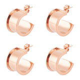 2 Pairs Stainless Steel Round Stud Earring Finding, Blank Grooved Earring Settings for Inlay Earring Making, Rose Gold, 20x12.5mm, Pin: 0.7mm