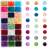 Transparent Glass Beads, Frosted, Round, Mixed Color, 6mm, Hole: 1.3~1.6mm, about 50~61pcs/color, 1200~1464pcs/box