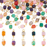 Jewelry Making Findings Sets, Including 50Pcs 5 Colors Natural Agate Pendants and 50Pcs 5 Colors Natural Agate Connector Charms, with Golden Plated Iron Findings, Cube, Mixed Color, 14~18x7~8x6~7.5mm, Hole: 2~4mm, 10pcs/color