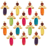 40Pcs Alloy Pendants, with Natural Wood Beads, Wing Alloy Beads, Dyed Natural Wood Beads, Angel, Golden, 30.5x18.5x7.5mm, Hole: 2mm