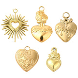 10Pcs 5 Style 304 Stainless Steel Pendants, Heart, Real 18K Gold Plated, 14~27x8~18x2~3mm, Hole: 1~3mm, 2pcs/style