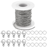 DIY Chain Necklaces Making Kits, Including 304 Stainless Steel Cuban Link Chains & Lobster Claw Clasps & Open Jump Rings, Stainless Steel Color