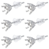 3 Pairs Rhodium Plated 925 Sterling Silver Studs Earrings Finding, Earring Settings, with 6Pcs Plastic Ear Nuts, with S925 Stamp, Platinum, 15mm, Tray: 4mm
