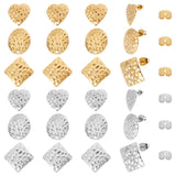 304 Stainless Steel Stud Earring Findings, with Loop, Mixed Shapes, Golden & Stainless Steel Color, 16mm, Hole: 1.4mm, Pin: 0.8mm, 24pcs/box