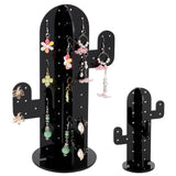 2 Sets 2 Styles Cactus Acrylic Earring Display Stands, Jewelry Organizer Holder for Earring Storage, Black, 7.9~17.5x8.6~16.3x12.55~24.65cm, Hole: 2.5mm, 1 set/style