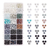 Glass Round Beads, Pearlized Style, Baking Paint Style, Rubberized Style, Drawbench Style, Spray Painted Style, Crackle Style, Frosted Style, with Cat Eye Beads, Imitation Opalite Beads, Mixed Color, 218x110x30mm, about 1440pcs/box