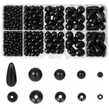 5 Style ABS Plastic Imitation Pearl Beads, Round & Teardrop, Black, 4~17x4~7.5x4~7.5mm, Hole: 1.6~2.3mm, 739pcs/box