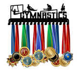 Sport Theme Iron Medal Holder Frame, Medals Display Hanger Rack, 17 Hooks, with Screws, Gymnastics Pattern, 150x400mm