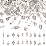 100Pcs 5 Style Tibetan Style Glue-on Flat Pad Bails, Pendant Bails, Heart & Teardrop & Leaf, Antique Silver, 13~26x6~10x4~7mm, Hole: 2~8mm, 20Pcs/style