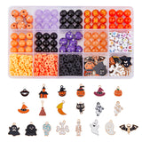 DIY Halloween Jewelry Making Finding Kit, Including Autumn Theme Acrylic Letter & Polymer Clay Disc Beads, Alloy Enamel Pendants, Broom & Pumpkin & Ghost & Cross Bone, Mixed Color, 562Pcs/box