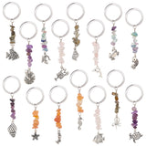 Sea Animal Alloy Pendant Keychain, Gemstone Chips Beaded Keychain, Mixed Shapes, 7~8.6cm, 15 style, 1pc/style, 15pcs/set