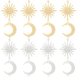 24Pcs 4 Styles Brass Connector Charms, Long-Lasting Plated, Sun & Moon Links, Golden & Silver, 16.5~22.5x22~26.5x0.8~1mm, Hole: 1.2mm, 6pcs/style