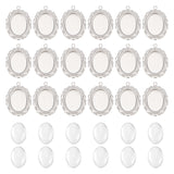 50Pcs 316 Surgical Stainless Steel Pendant Cabochon Settings, Oval, with 50Pcs Transparent Glass Cabochons, Stainless Steel Color, Tray: 18x13mm, 28x20x1mm, Hole: 1.5mm