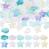 120Pcs 12 Style Transparent Spray Painted Glass Beads, Starfish & Fish, Mixed Color, 14x10~15x5.5~6.5mm, Hole: 1mm, 10pcs/color