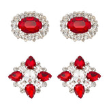 2 Pairs 2 Style Detachable Rhinestone Shoe Decoration, with Alloy Buckle Clip, Red, 39~53x47~53x13~14mm, 1 pairs/style