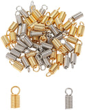 Vacuum Plating 304 Stainless Steel Coil Cord Ends, Column, Golden & Stainless Steel Color, 6.8x5.2x1.1cm, 60pcs/box